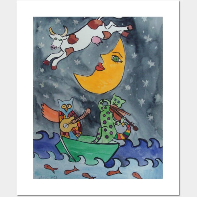 Hey diddle diddle the cat and the fiddle, the cow jumped over the moon Wall Art by Casimirasquirkyart